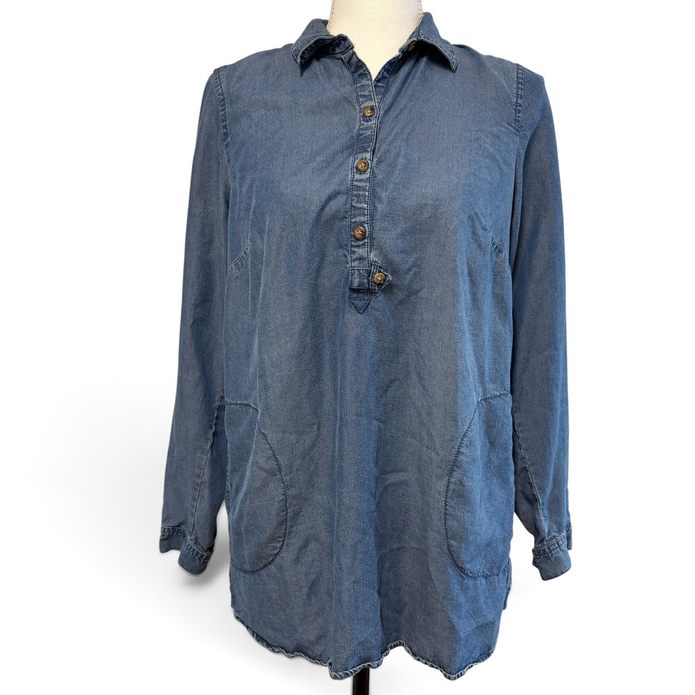 J.Jill Denim Women‎ XS Blue Lyocell Chambray Tunic Shirt Long Sleeve WTP099501